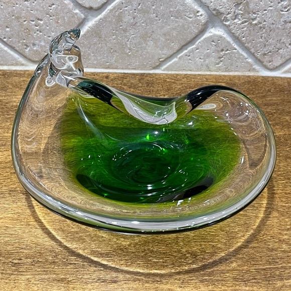 Other - VINTAGE ITALIAN HAND BLOWN ART GLASS CLEAR & LIME GREEN BOWL